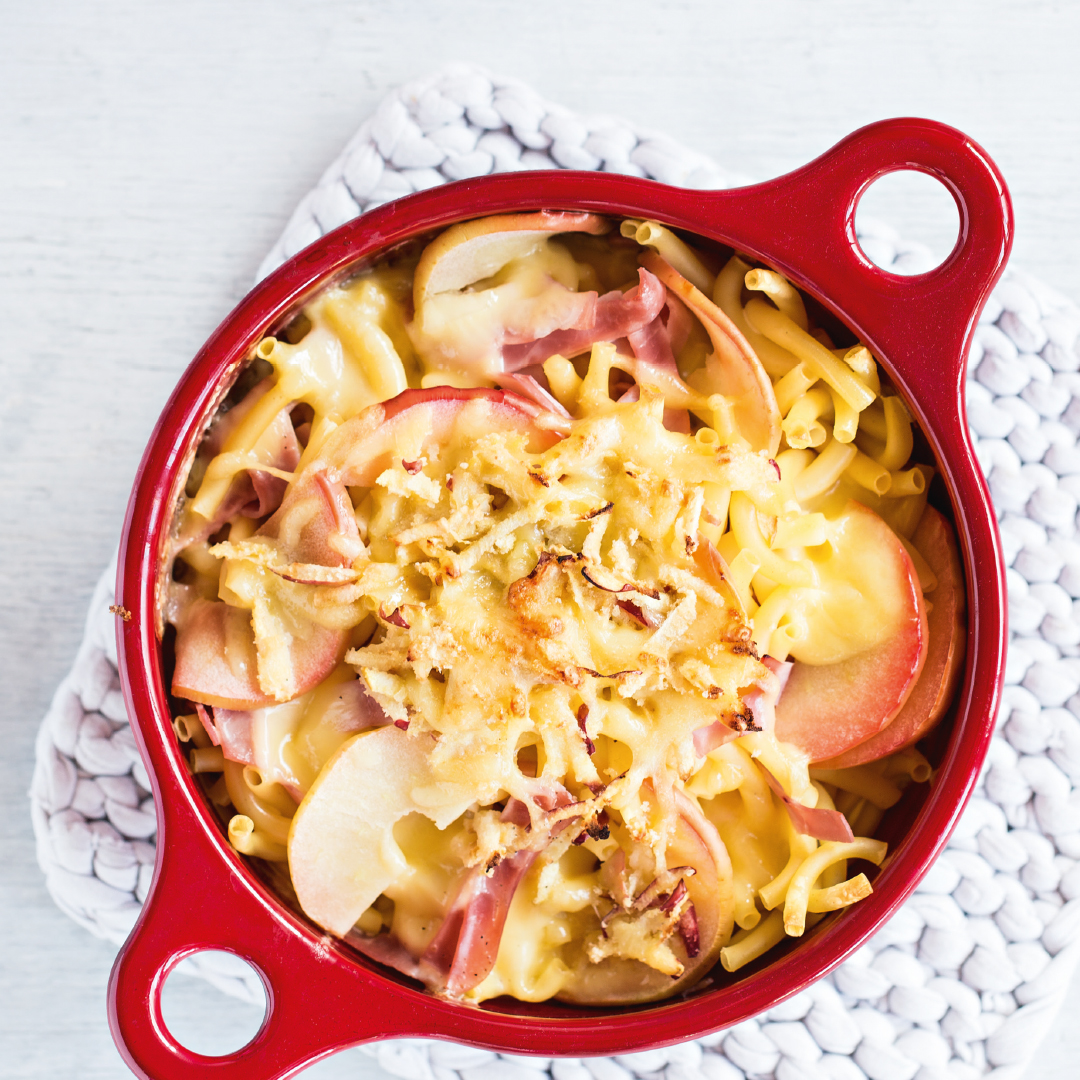 Gratin de macaronis et streusel de Tilsiter