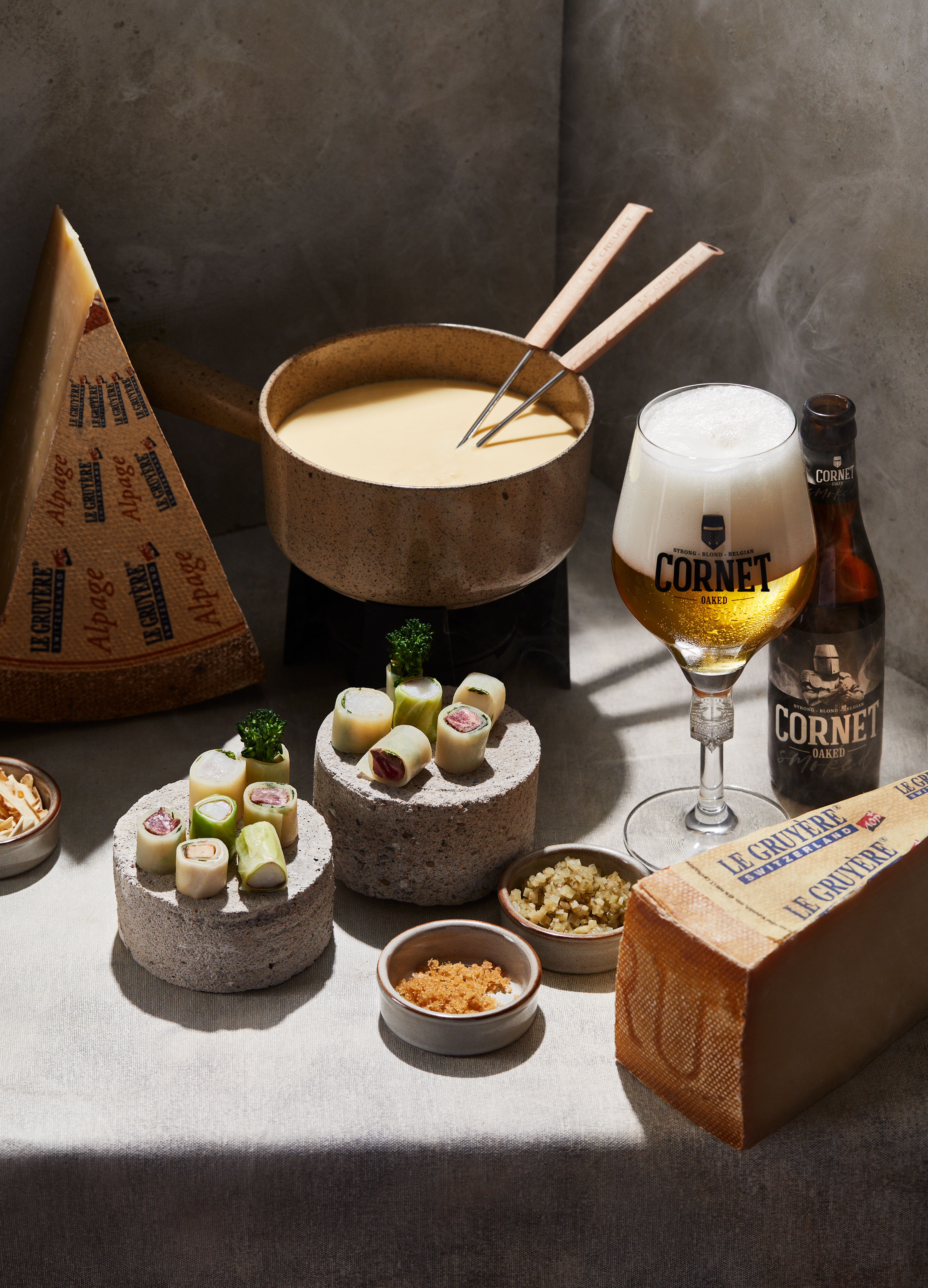 Fondue Le Gruyère AOP, à savourer en compagnie d’une Cornet Smoked